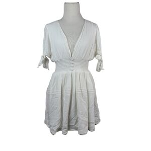 Lulu's white mini skirt 100% rayon, lined, tie-sleeve smocked waist size large